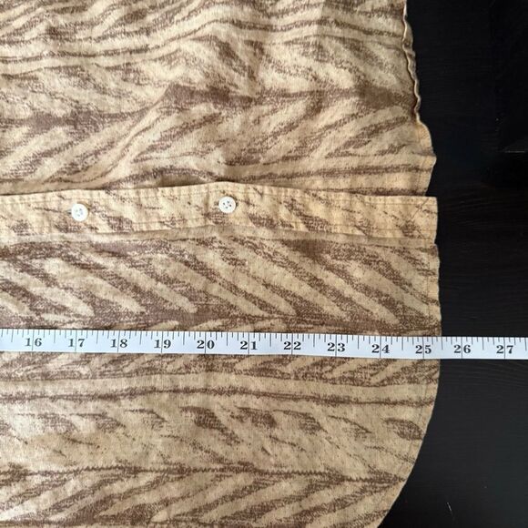 Lauren Ralph Lauren Linen Shirt Womens Sz M Tan Chevron Button Up Preppy Career - Picture 10 of 10